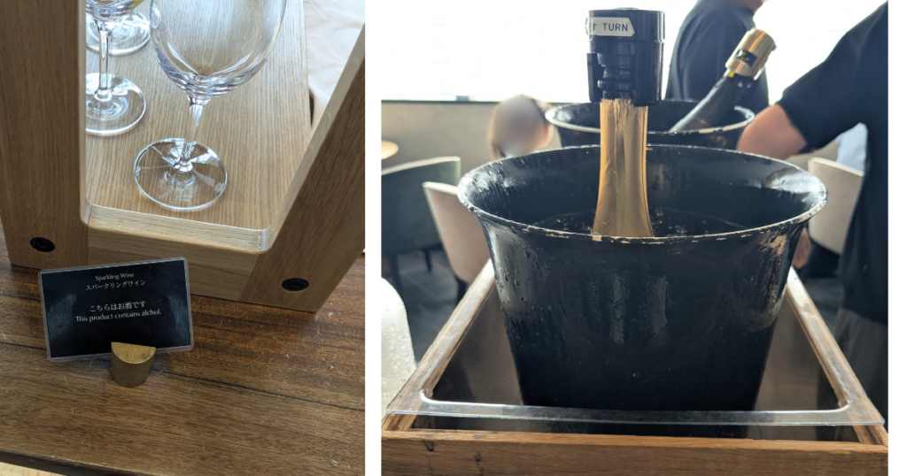 朝食ビュッフェで楽しめるスパークリングワインなど豊富なドリンク「ノボテル奈良」 (Sparkling wine and drinks available at the breakfast buffet at Novotel Nara)