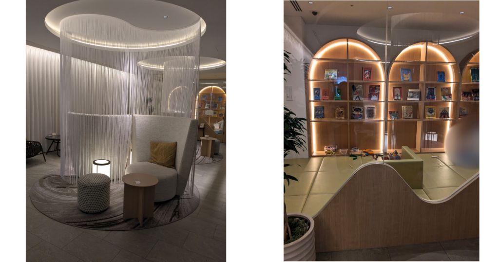 お風呂上がりにゆったり寛げるライブラリーやおしゃれな休憩スペース「ノボテル奈良」 (Relaxing lounge and library space near the public bath at Novotel Nara)